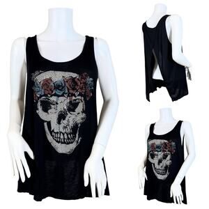 Affliction Black Premium Rhinestone Open Back Tank Top SZ M $79